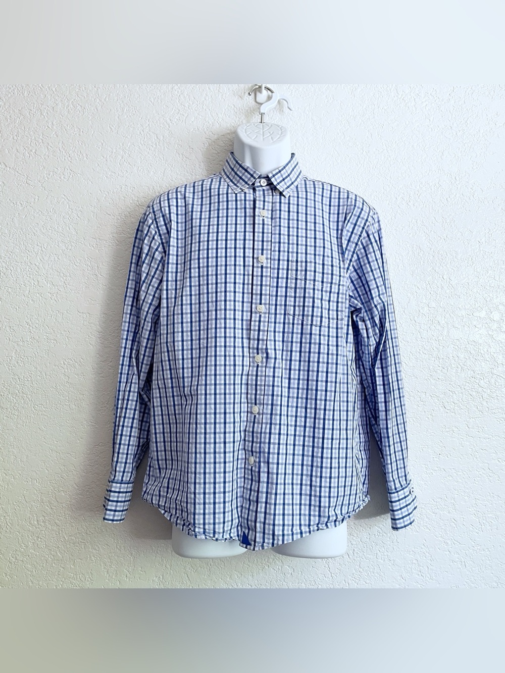Untuckit Montpierre Blue Check Plaid Gingham Button-Down Shirt Cotton Medium
